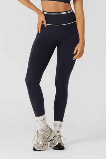 Retro Track Ankle Biter Leggings | Midnight Blue