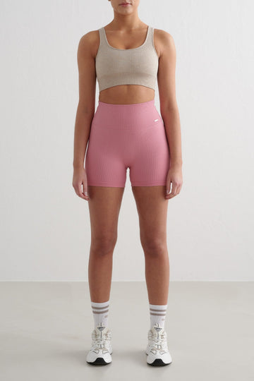 Ribbed Seamless Midi Biker Shorts | Desert Rose