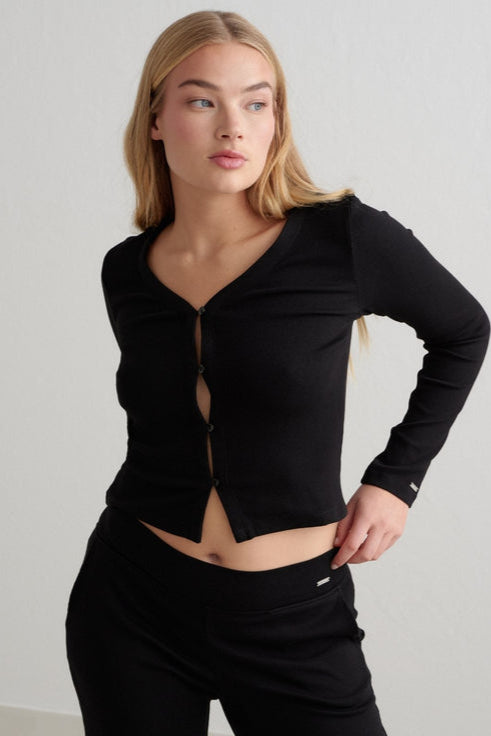 Ease Ribbed Cardigan | Black