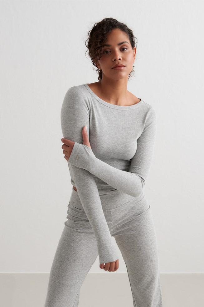 Ease Ribbed LS Top | Grey Melange