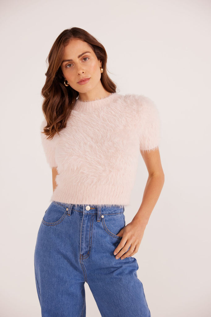 Millie Fluffy Knit Tee | Pink