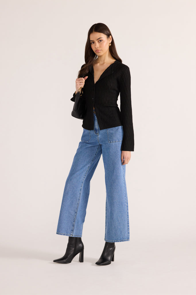 Johnna Button Knit Top | Black