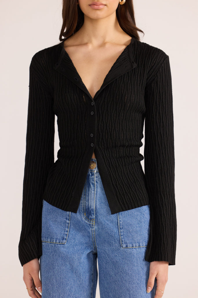 Johnna Button Knit Top | Black