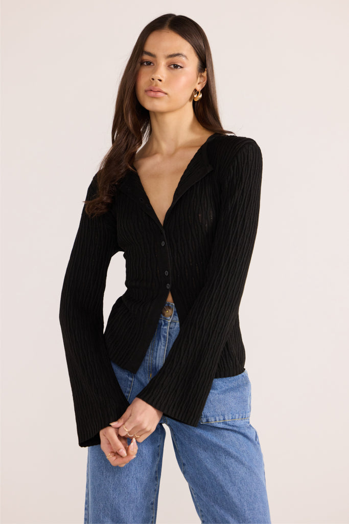 Johnna Button Knit Top | Black