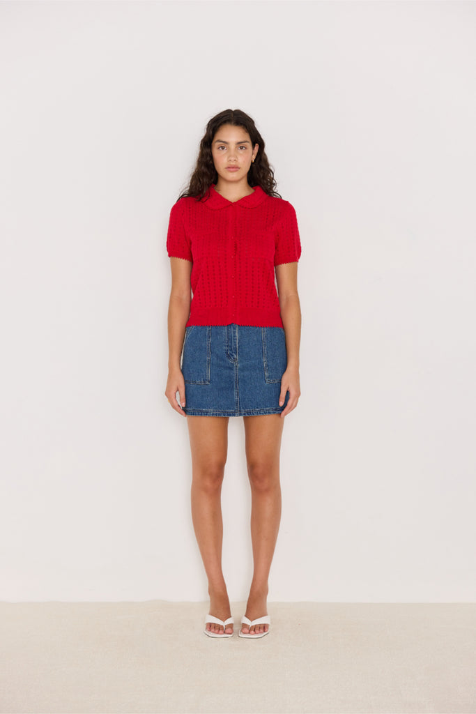 Lila Pointelle Knit Tee