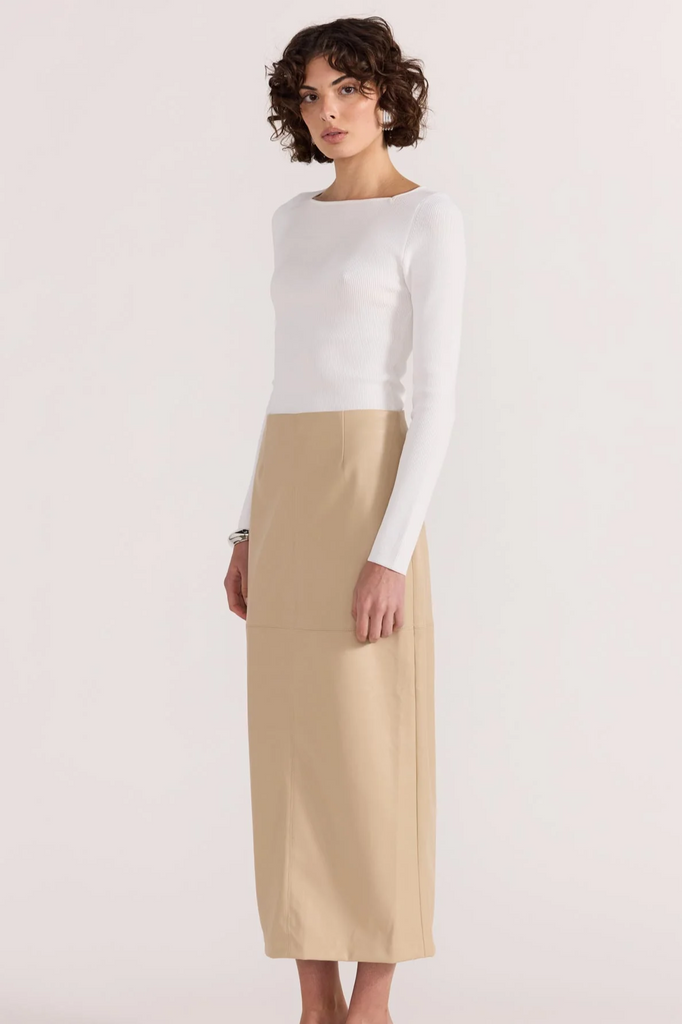 Mira Faux Lather Midi Skirt