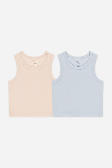 Ribbed Tank Set | Shell/ Light Blue