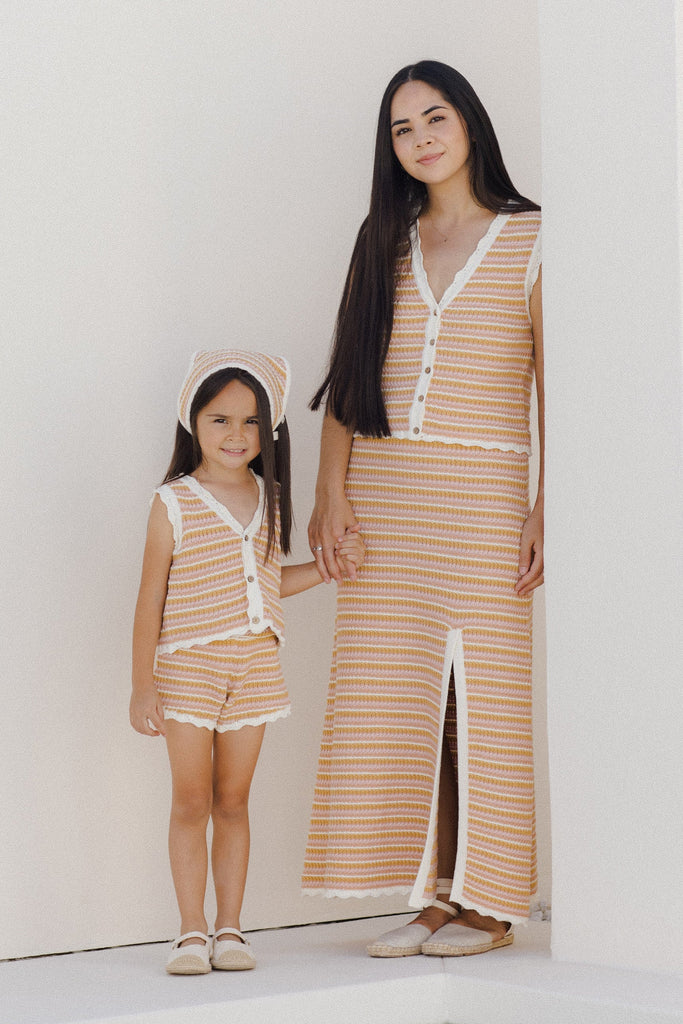 Womens Knit Midi Vest Pink Stripe