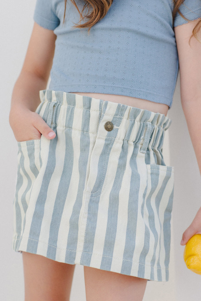 Denim Mini Skirt || Ocean Stripe