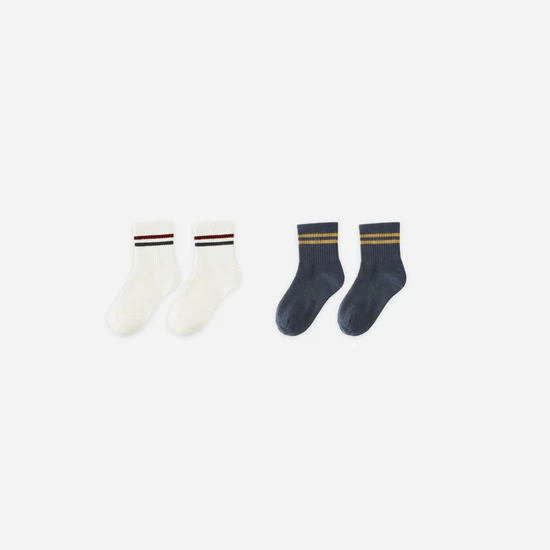 Stripe Socks,2pk | Ivory/Navy