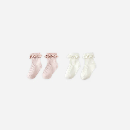 Lace Trim Socks 2pk| Blush/Ivory