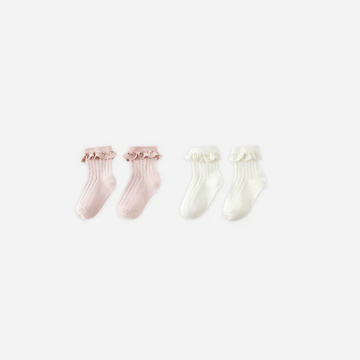 Lace Trim Socks 2pk| Blush/Ivory