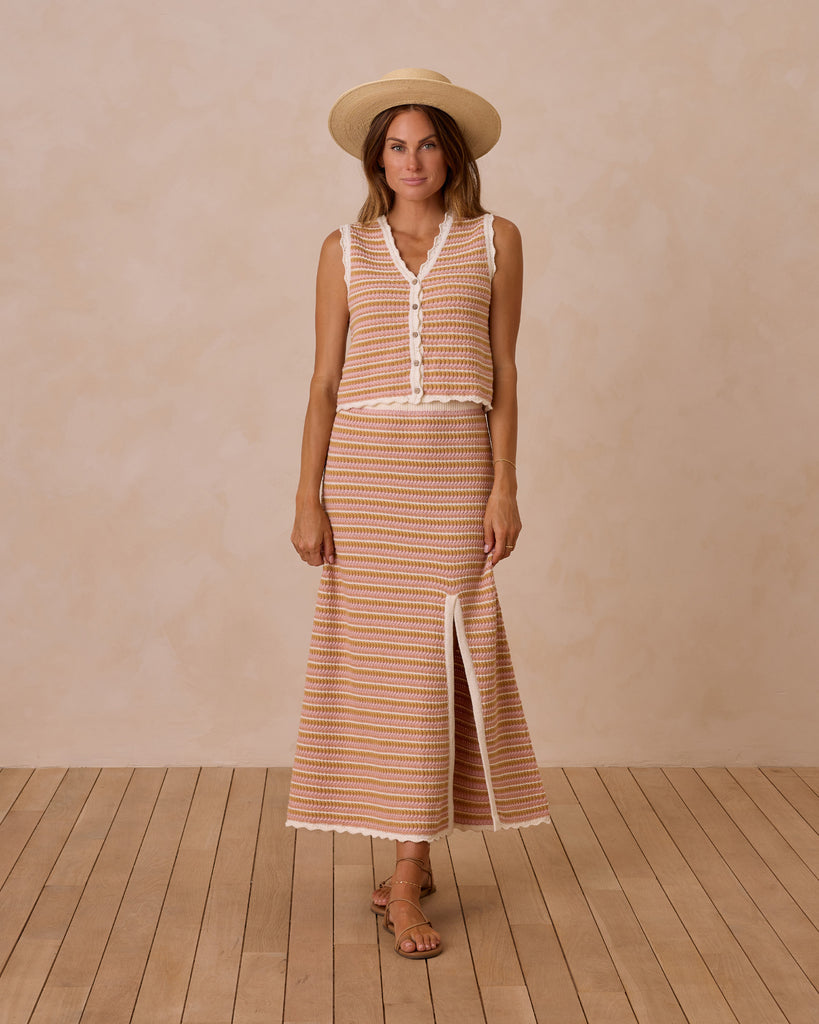 Womens Knit Midi Vest Pink Stripe