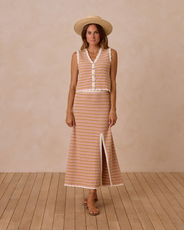 Womens Knit Midi Vest Pink Stripe