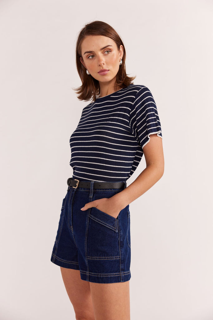 Coco Stripe Knit Tee | Navy/White