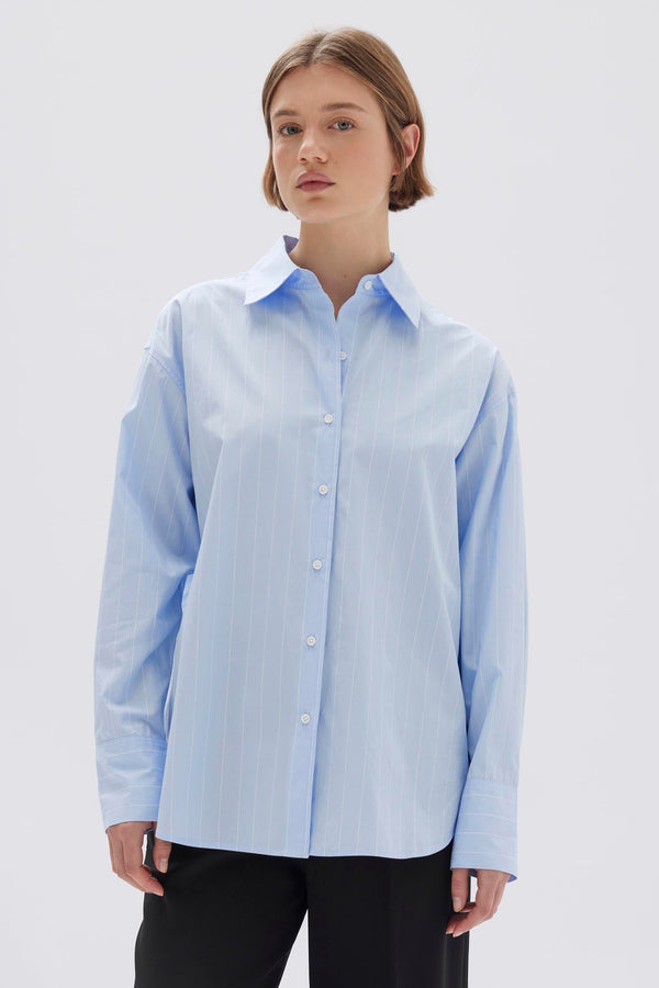 Otis Poplin Stripe Long Sleeve Shirt | Bahama/White