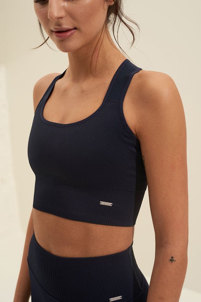 High Support Ribbed Bra | Navy