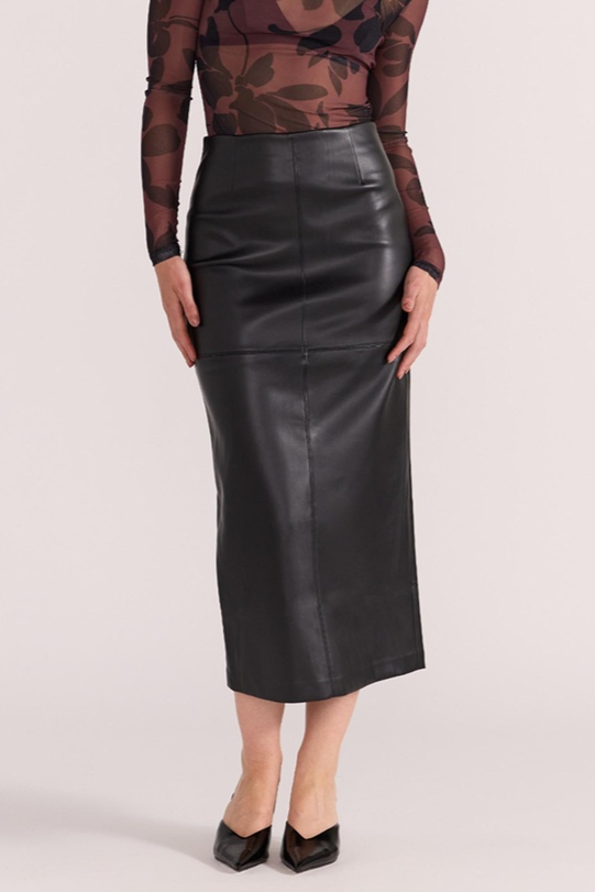 Edie PU Midi Skirt | Black