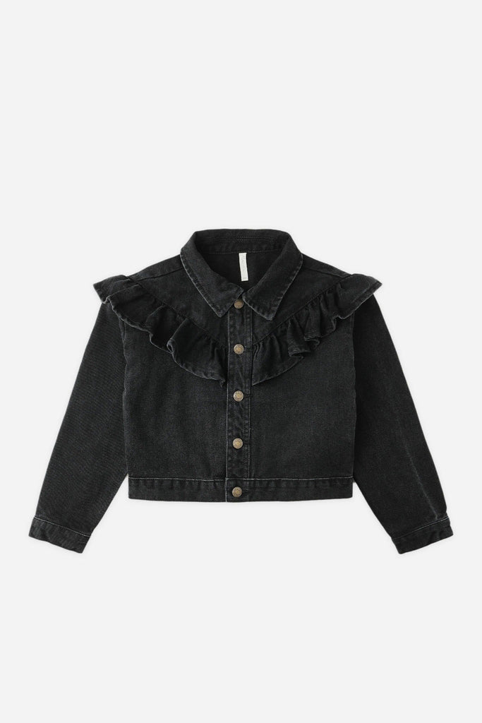 Ruffle Denim Jacket | Washed Black