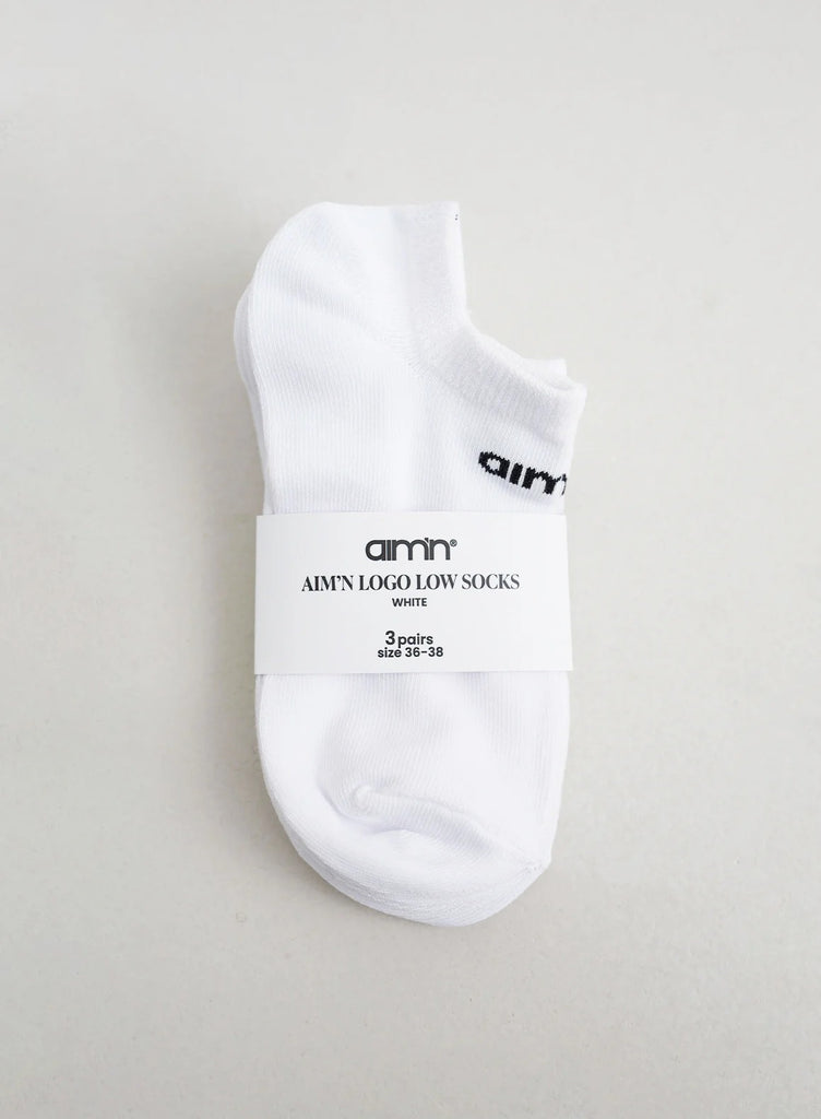 Aimn Logo Low Socks 3PK | White