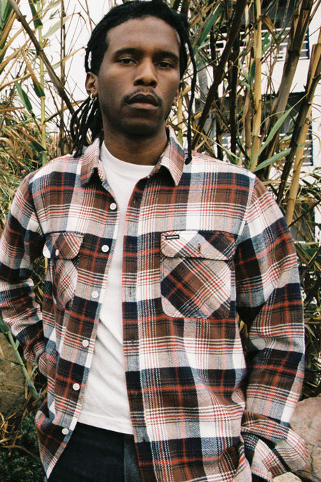 Bowery LS Flannel Washed Navy/Sepia/Off White