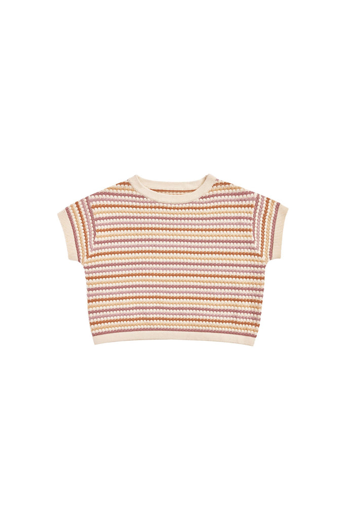 Boxy Crop Knit Tee | Honeycomb Stripe